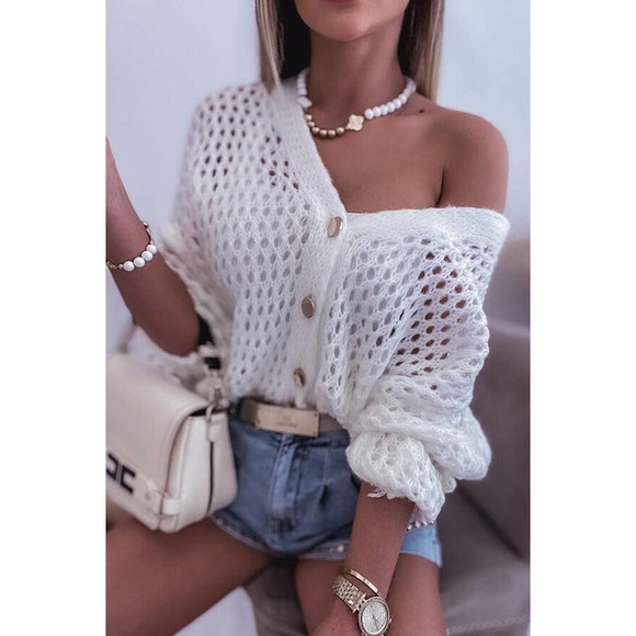 Crochet Dolman Sleeve Sweater Cardigan - Picture 1 of 10